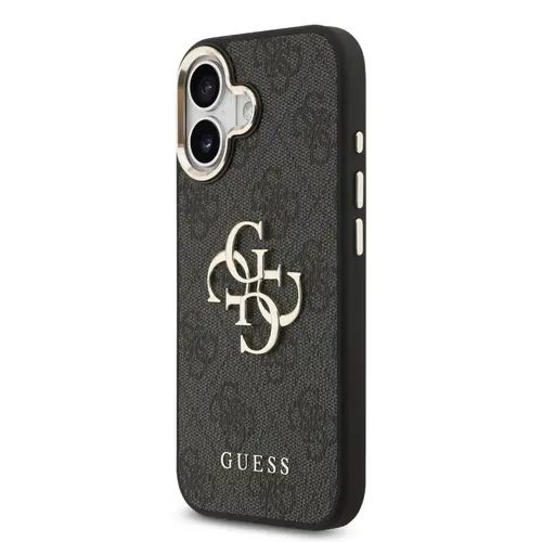 Husa Protectie Soate Guess PU Leather 4G Metal Logo Gold Frame pentru Apple iPhone 17 (Negru)