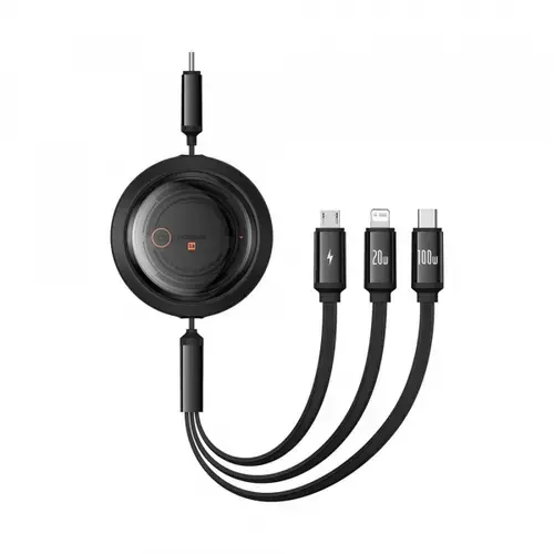 Cablu Incarcare USB-C - Lightning / microUSB / USB-C Baseus Free2Draw Retractable P10368700111-04, 100W, 1.1m, Negru