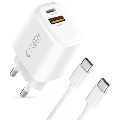 Incarcator retea Tech-Protect NCA45W, 45W, 1 x USB-A, 1 x USB-C (Alb)