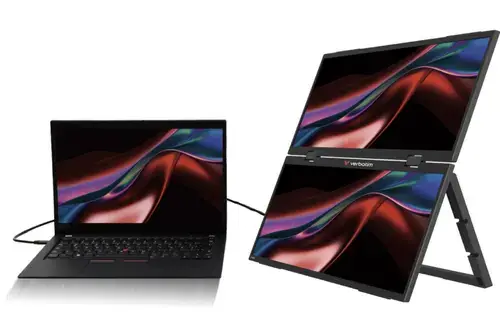 Monitor Dual Portabil Verbatim 15.6inch 4937071, Full HD (1920 x 1080), Mini HDMI, USB Type-C, Boxe (Negru)