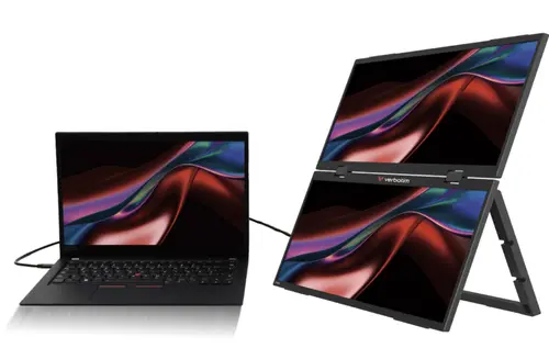 Monitor Dual Portabil Verbatim 15.6inch 4937071, Full HD (1920 x 1080), Mini HDMI, USB Type-C, Boxe (Negru)