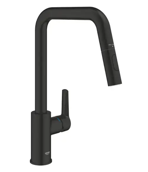 Baterie bucatarie Grohe Start 306312430, inalta, tip U, dus extractabil, 2 functii, mat, ZNegru