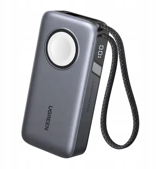 Acumulator extern Ugreen PB527, 10000 mAh, 30 W, USB Type-C, Incarcare wireless magnetica Apple Watch (Gri)
