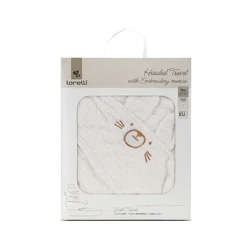 Prosop de baie cu gluga si broderie Lorelli, 90 x 90 cm, 0 luni+, bumbac, Alb