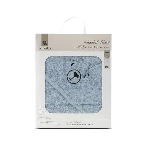 Prosop de baie cu gluga si broderie Lorelli, 90 x 90 cm, 0 luni+, bumbac, Albastru