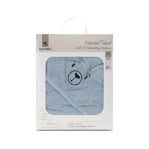 Prosop de baie cu gluga si broderie Lorelli, 90 x 90 cm, 0 luni+, bumbac, Albastru