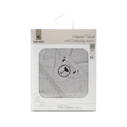Prosop de baie cu gluga si broderie Lorelli , 90 x 90 cm, 0 luni+, bumbac, Gri