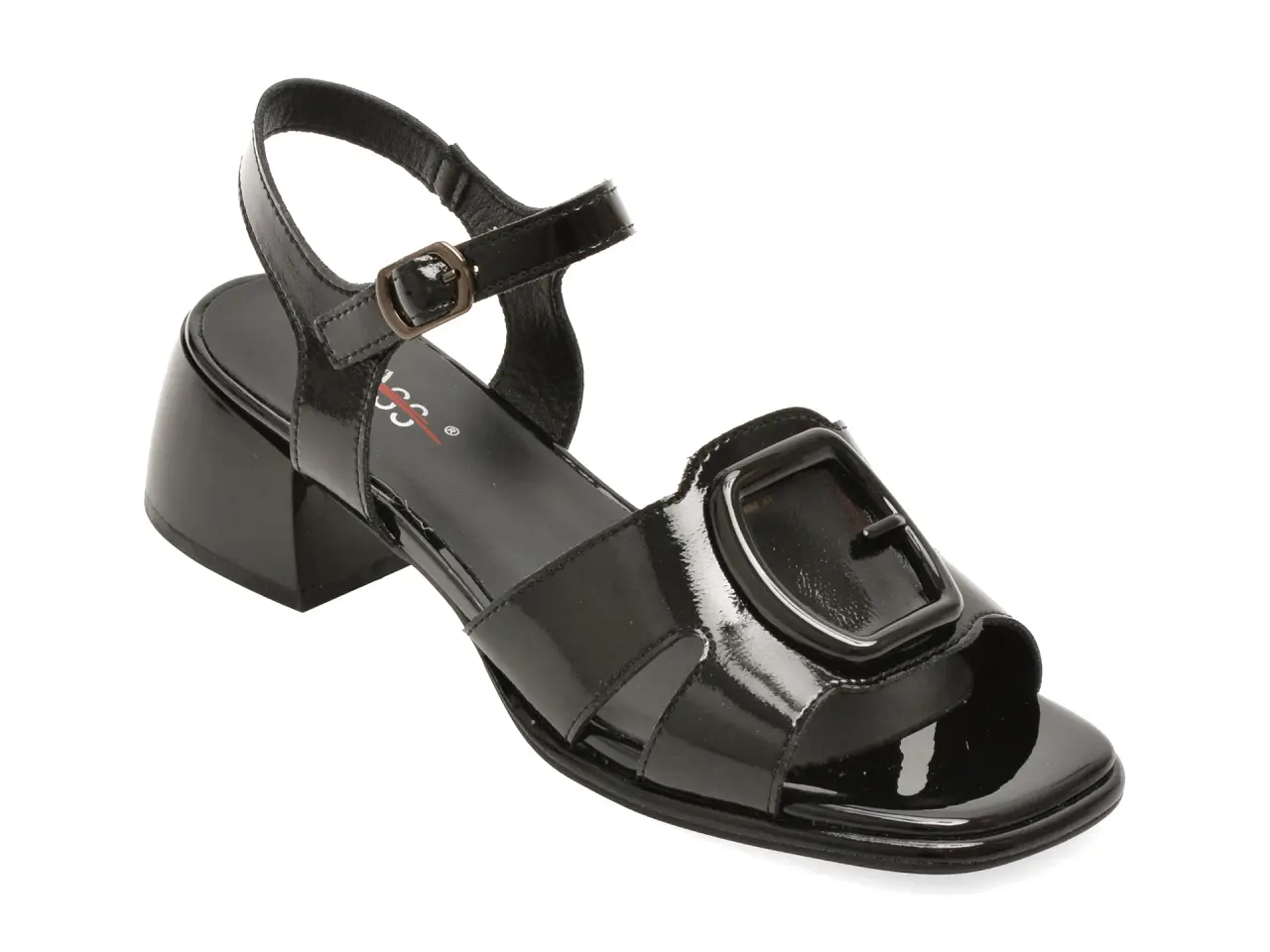 Sandale PASS COLLECTION negre, W160032, din piele naturala lacuita
