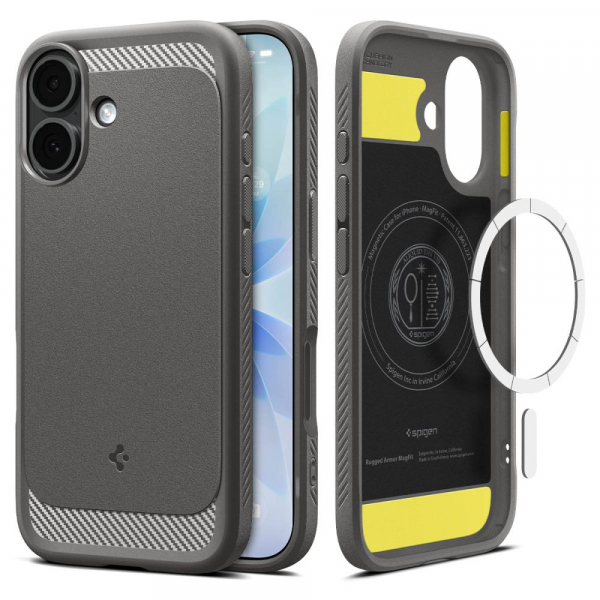 Husa MagSafe pentru Apple iPhone 17, Spigen, Rugged Armor, Gri