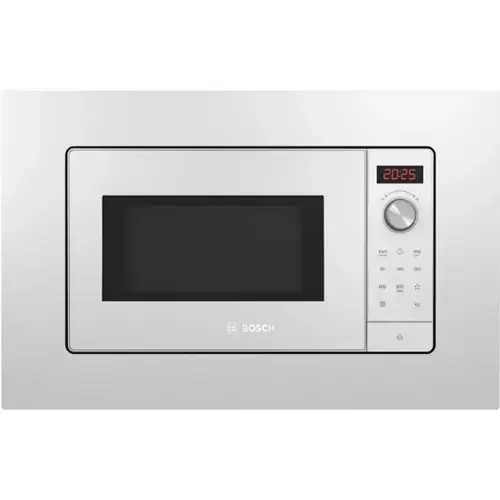 Cuptor cu microunde incorporabil BOSCH BFL623MW3, 800 W, 20L, cu 7 Functii speciale: ceas, iluminare camera, pornire rapida, timer, otel inoxidabil (Alb/Argintiu)