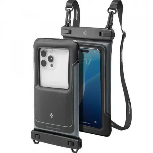 Husa Universala Waterproof pentru Telefon max. 6.9inch, Spigen, A611P, Set 2 bucati, Neagra Mata