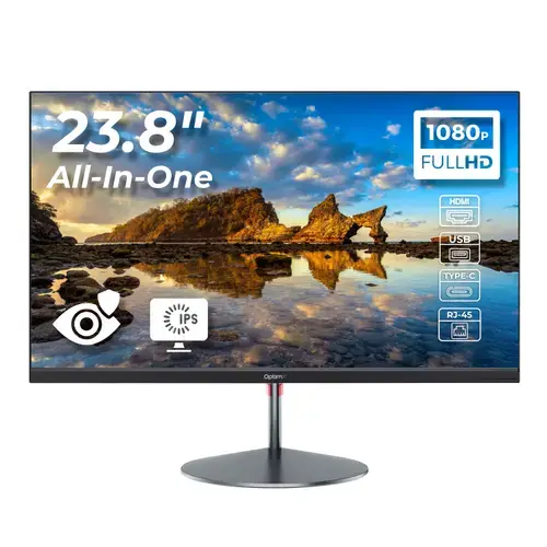 All in One OptimX Pro QD40 23.8 inch, Procesor Intel Procesor N100 generatia a 12-a up to 3.4Ghz, 16GB DDR4, 512GB SSD, Full HD (1920x1080), Wi-Fi, Bluetooth, Boxe, Slim (Negru)