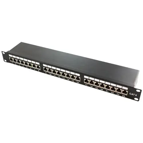 Panou de conexiuni protejat Logilink , Cat.6 STP 24 porturi , 19 ”, Negru