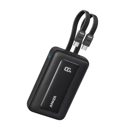 Acumulator extern Anker Zolo 20.000 mAh, 45W, 2x Cablu USB-C incorporat (Negru)