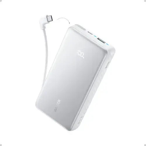 Baterie externa Anker Zolo 20.000 mAh, 22.5W, cablu USB-C inclus, USB-C, USB-A (Alb)