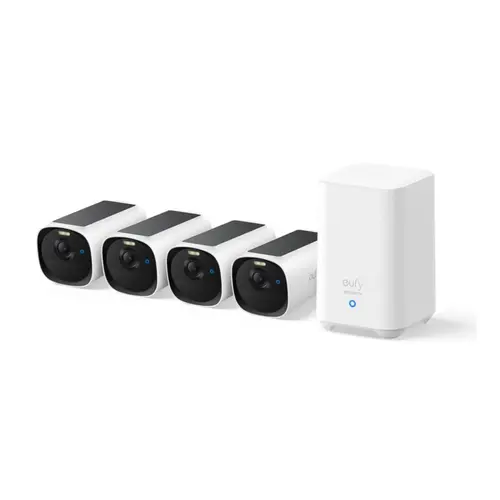 Kit supraveghere video eufyCam E40, 2K HD, Incarcare solara, MaxColour Vision, Homebase 2 + 4 camere video