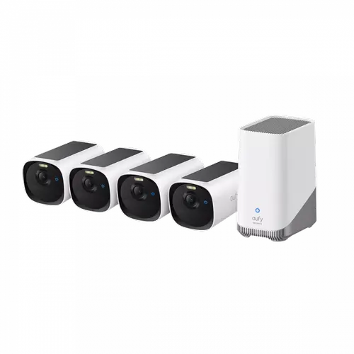 Kit supraveghere video eufyCam E40, 2K HD, Incarcare solara, MaxColour Vision, Homebase 3 + 4 camere video