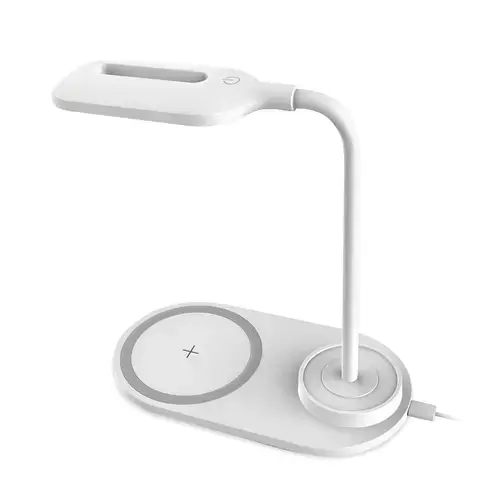 Lampa Led 3W de birou, Platinet 45247, cu incarcator Qi wireless 5W, brat reglabil, 3 nivele de iluminare, USB tip C (Alb)