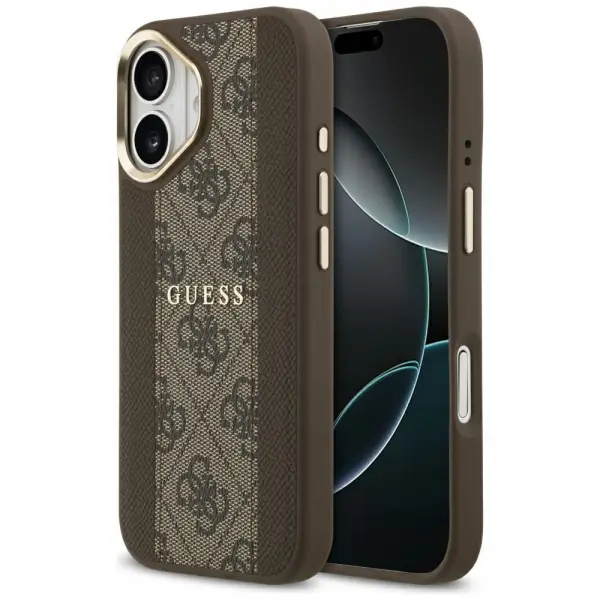 Husa MagSafe pentru Apple iPhone 17, Guess, 4G Stripe, Maro