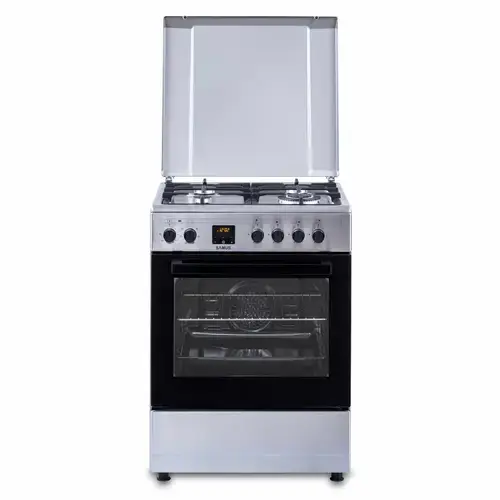 Aragaz SAMUS SM663AENS1 INOX, Gaz+Electric, 4 arzatoare, Wok, Cuptor electric cu 7 functii, Clasa A, Ventilator, Grill, Lumina interioara, Timer (Inox)