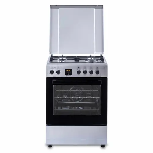 Aragaz SAMUS SM663AENS1 INOX, Gaz+Electric, 4 arzatoare, Wok, Cuptor electric cu 7 functii, Clasa A, Ventilator, Grill, Lumina interioara, Timer (Inox)