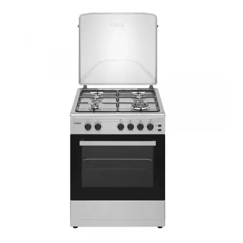 Aragaz Samus SM661XPGS1, Gaz, 4 arzatoare (1 WOK), Aprindere electrica plita, 55 l, Grill, Timer (Inox)
