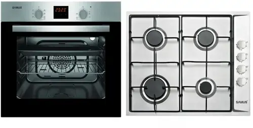 Pachet Samus ONl22 Cuptor incorporabil Samus SC617EXV, Electric, 58 L, 7 functii + Plita incorporabila Samus PSG-64SX, 4 Arzatoare, Gaz, Sistem de siguranta (Argintiu)