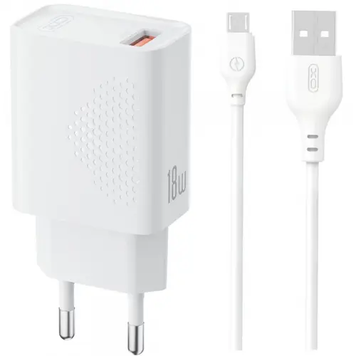 Incarcator Retea Cu Cablu microUSB XO Design L159, 18W, 3A, 1 x USB-A (Alb)