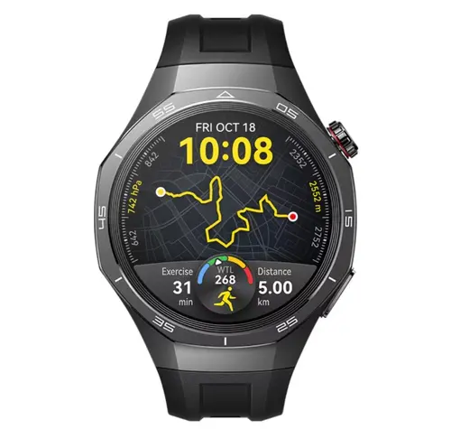 Smartwatch HUAWEI Watch GT 5 Pro 46mm, Ecran AMOLED 1.43inch, Bluetooth, NFC, GPS, Android/iOS, Titanium Case, Curea Fluoroelastomer, HarmonyOS (Negru)