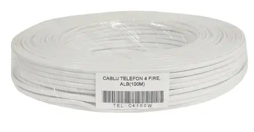Cablu telefon 4 fire Emtex TEL-C4100W, 100 m, Alb