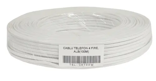 Cablu telefon 4 fire Emtex TEL-C4100W, 100 m, Alb