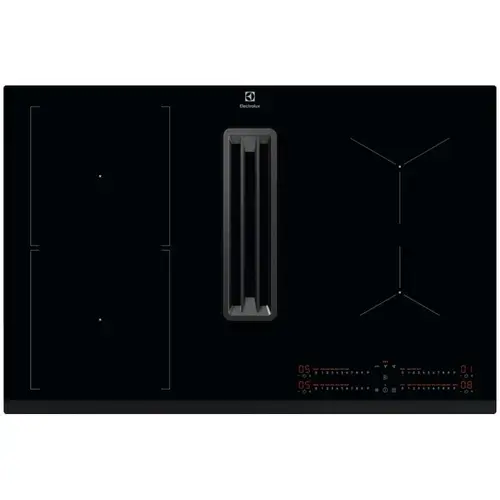 Plita incorporabila Electrolux KCC83443, Inductie, 4 zone de gatit, ComboHob FlexiBridge, Booster, Hota integrata, Putere de absorbtie 630 mc/h, Motor inverter, 78 cm (Negru)