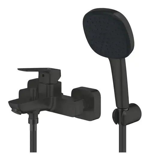 Baterie cada Grohe Cubeo 1018142430, aparenta, set dus, mat, Negru