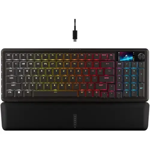 Tastatura mecanica gaming Corsair VANGUARD 96 2.4GHz wireless/Bluetooth®, LCD screen, MLX Plasma switches, Elgato virtual Stream Deck integration, Negru