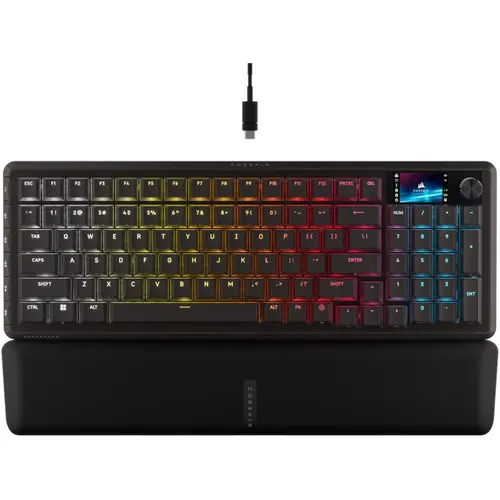 Tastatura mecanica gaming Corsair VANGUARD 96 2.4GHz wireless/Bluetooth®, LCD screen, MLX Plasma switches, Elgato virtual Stream Deck integration, Negru