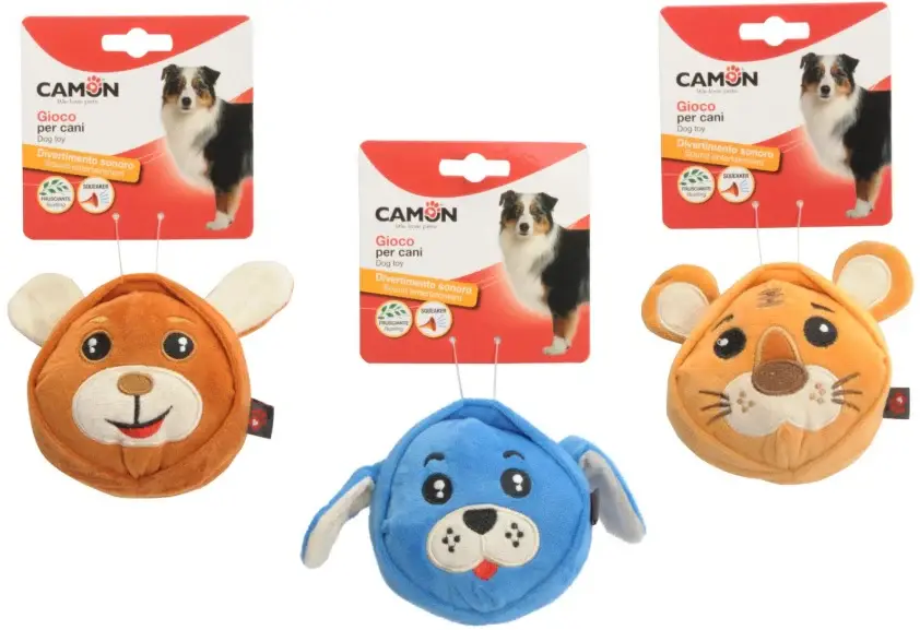 CAMON Jucărie pentru câini, Cap de câine din pluş cu sunet, div modele, 10 cm