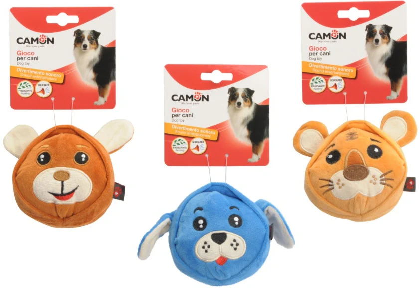 CAMON Jucărie pentru câini, Cap de câine din pluş cu sunet, div modele, 10 cm
