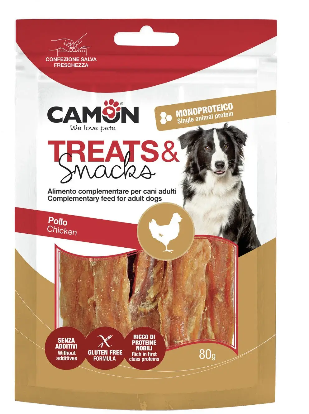 CAMON Recompense câini Fâşii de carne Pui pentru câini peste 4 luni, 80g