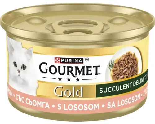 PURINA® GOURMET® GOLD Delicii Suculente, cu Somon, hrană umedă pentru pisici, 85 g