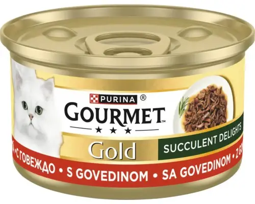 PURINA® GOURMET® GOLD Delicii Suculente, cu Vită, hrană umedă pentru pisici, 85 g
