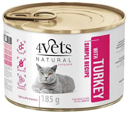 4VETS Natural Conservă pentru pisici, Curcan 185g