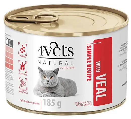 4VETS Natural Conservă pentru pisici, cu Viţel 185g