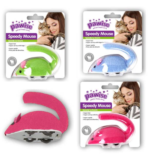PAWISE Jucărie pentru pisici Speedy Mouse, diverse culori, 9x6x4cm