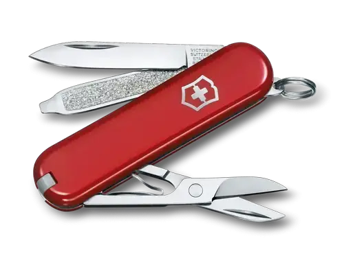 Briceag multifunctional Victorinox lass SD Swiss Army Knife 0.6223.G, Lama mica, foarfece, breloc, penseta, scobitoare, pila de unghii, surubelnita 2.5mm (Rosu)