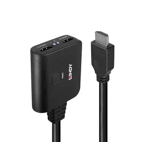 Cablu Lindy LY-38356, HDMI - 2 x HDMI 4K60, latime de banda suportata 18Gbps, Chipset: GSV2006, lungime cablu 500 mm, Negru