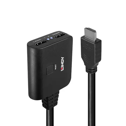 Cablu Lindy LY-38356, HDMI - 2 x HDMI 4K60, latime de banda suportata 18Gbps, Chipset: GSV2006, lungime cablu 500 mm, Negru