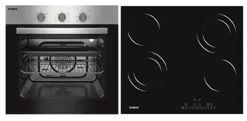 Pachet Samus ONL50 Cuptor incorporabil Samus SC616GTXV, Electric, 56 L, 5 functii (Negru/Inox) + Plita incorporabila Samus PSVE-64BG3, Vitroceramica, 5800 W, 4 Zone de gatit (Negru)