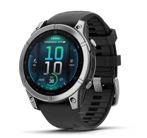 Smartwatch Garmin Fenix E, Ecran AMOLED 1.3inch, 47mm, 16GB Flash, GPS, Bluetooth, ANT+, Wi-Fi, 10 ATM (Argintiu/Negru)