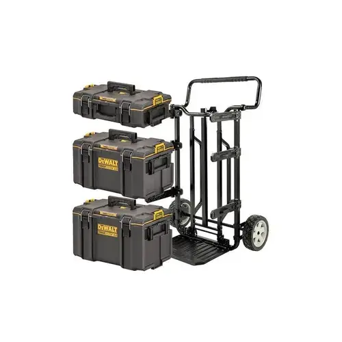 Set complet cutii de depozitare, Dewalt, 4 in 1, TOUGHSYSTEM, cu carucior de transport
