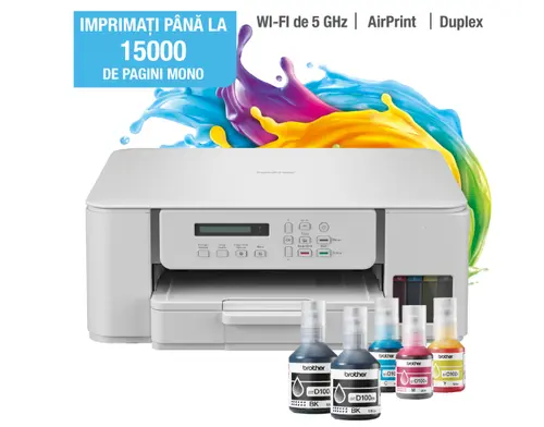 Multifunctional inkjet color CISS Brother DCP-T536DW, InkBenefit, Duplex, Wireless, A4, 15.000 pagini alb-negru sau 5.000 pagini color, Alb